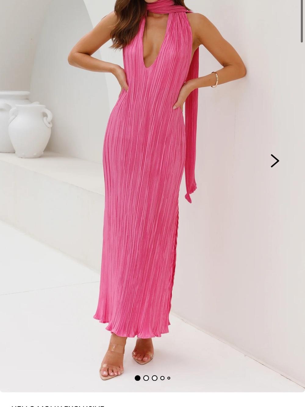 Hello Molly Hot Pink Pleated Halter Maxi Dress with Scarf - Picture 1 of 4